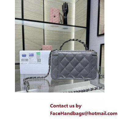 chanel Shiny Crumpled Calfskin, Strass  &  Ruthenium-Finish Metal Clutch with Chain AP3593 gray 2023